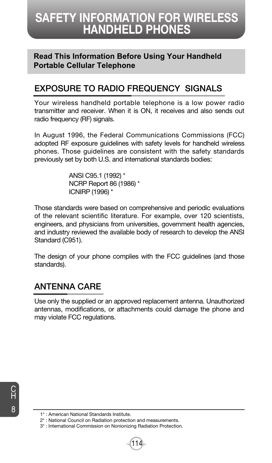 Safety information for wireless handheld phones | Audiovox CDM-8615 User Manual | Page 117 / 131