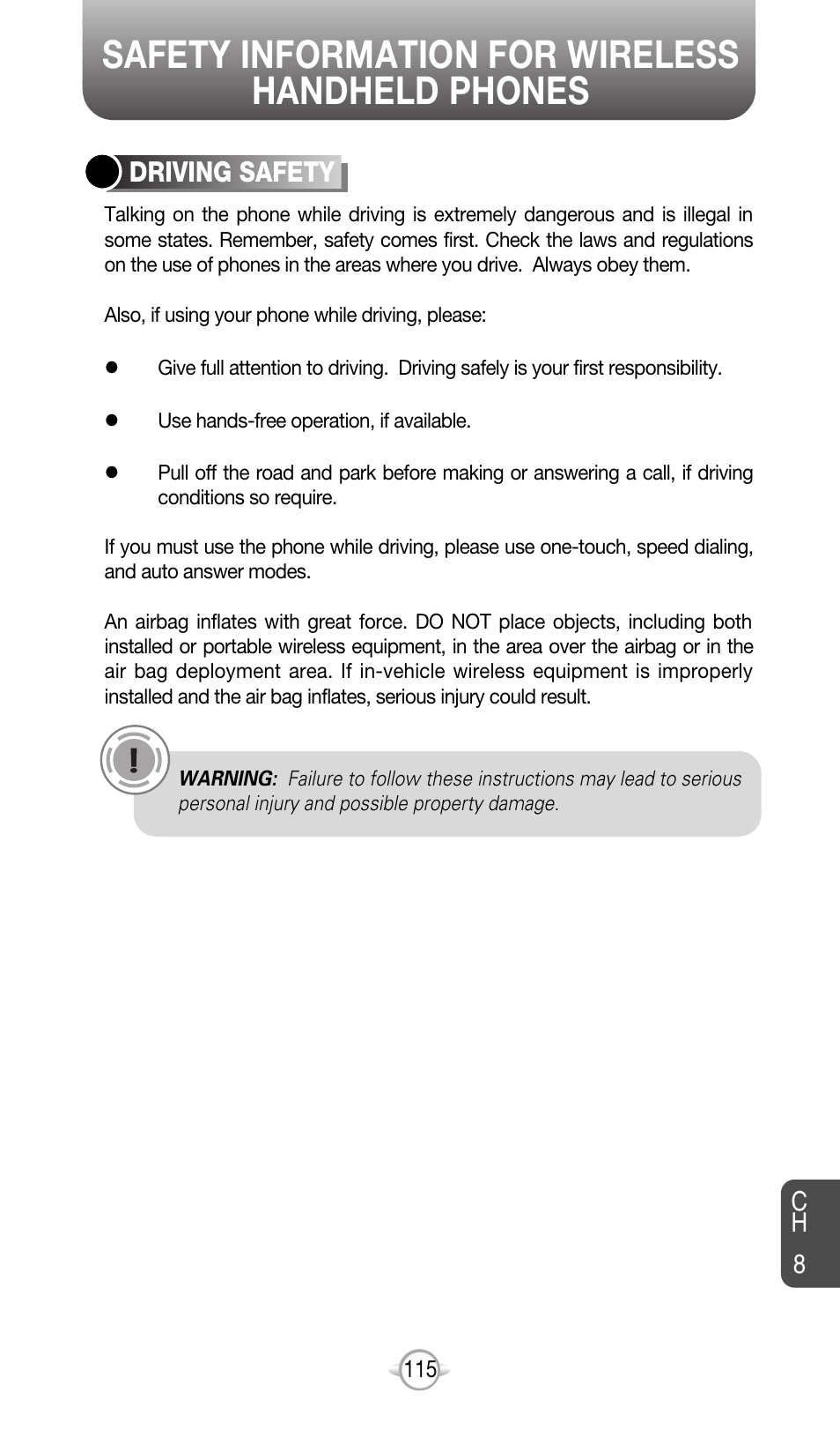 Safety information for wireless handheld phones | Audiovox CDM-8615 User Manual | Page 118 / 131