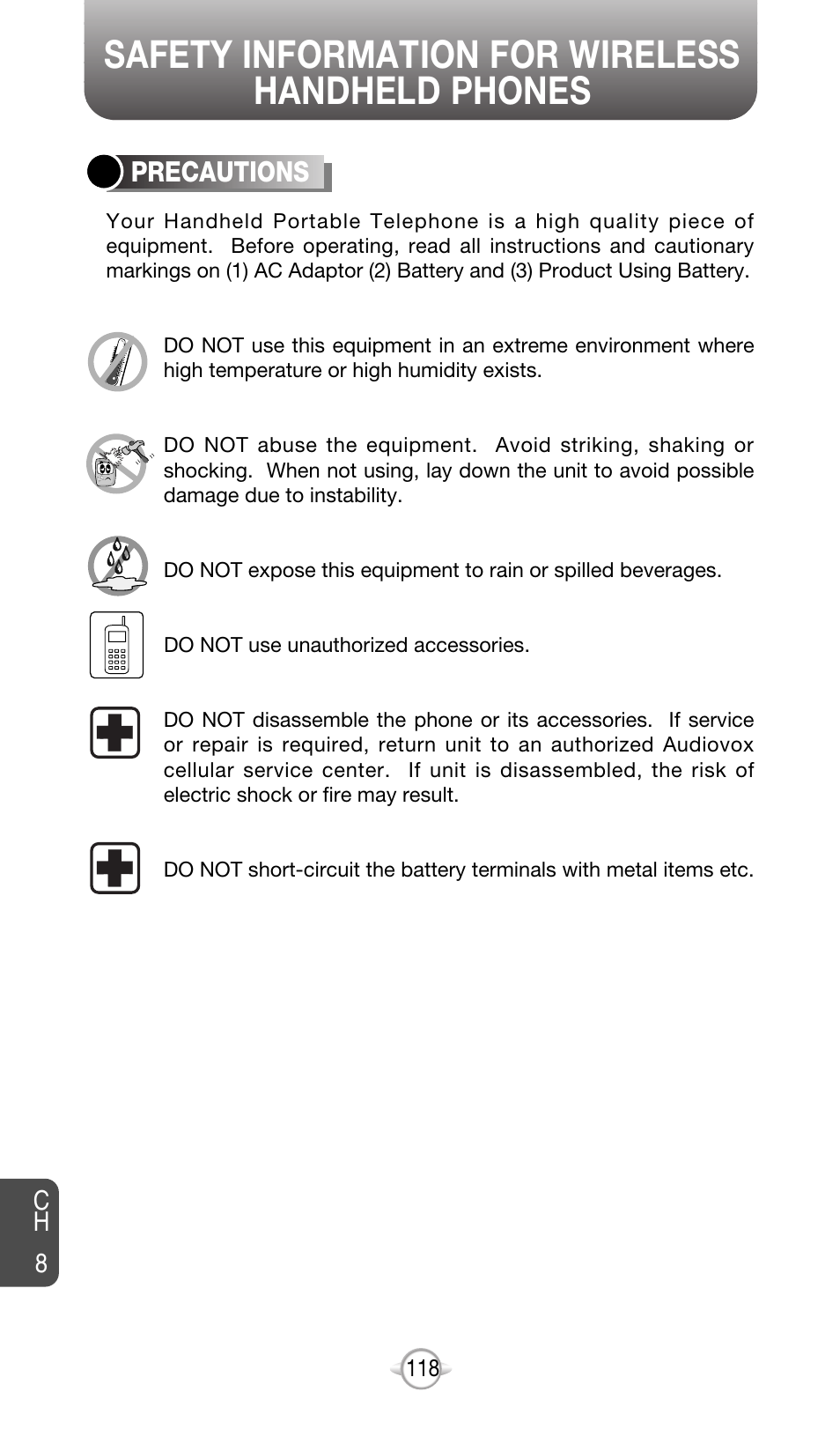Safety information for wireless handheld phones | Audiovox CDM-8615 User Manual | Page 121 / 131