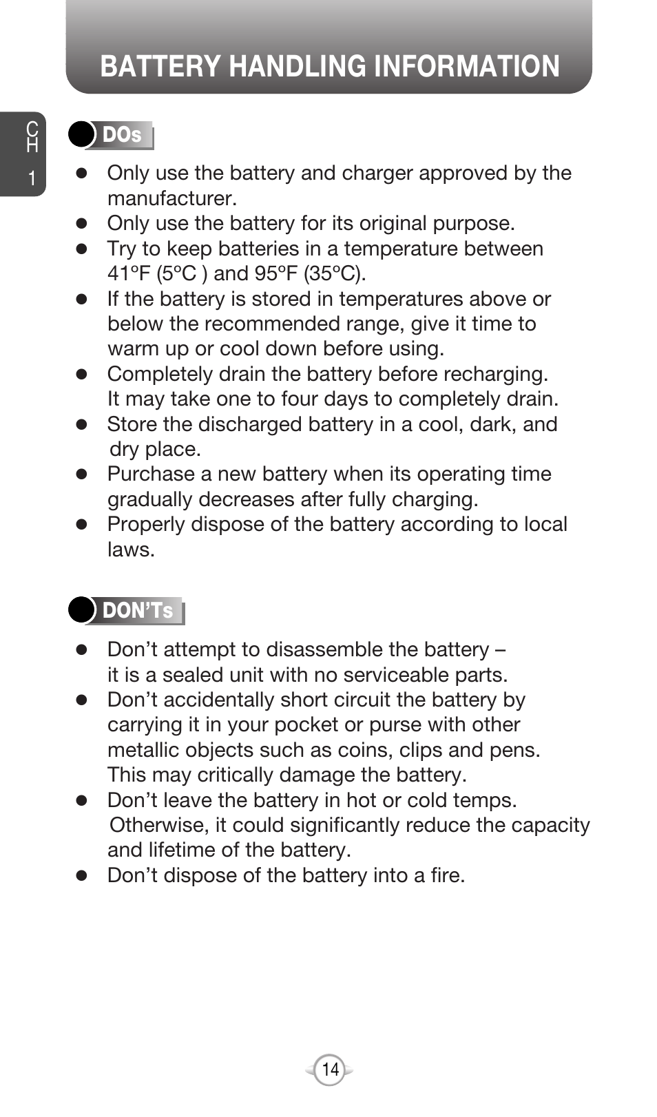 Battery handling information | Audiovox CDM-8615 User Manual | Page 17 / 131