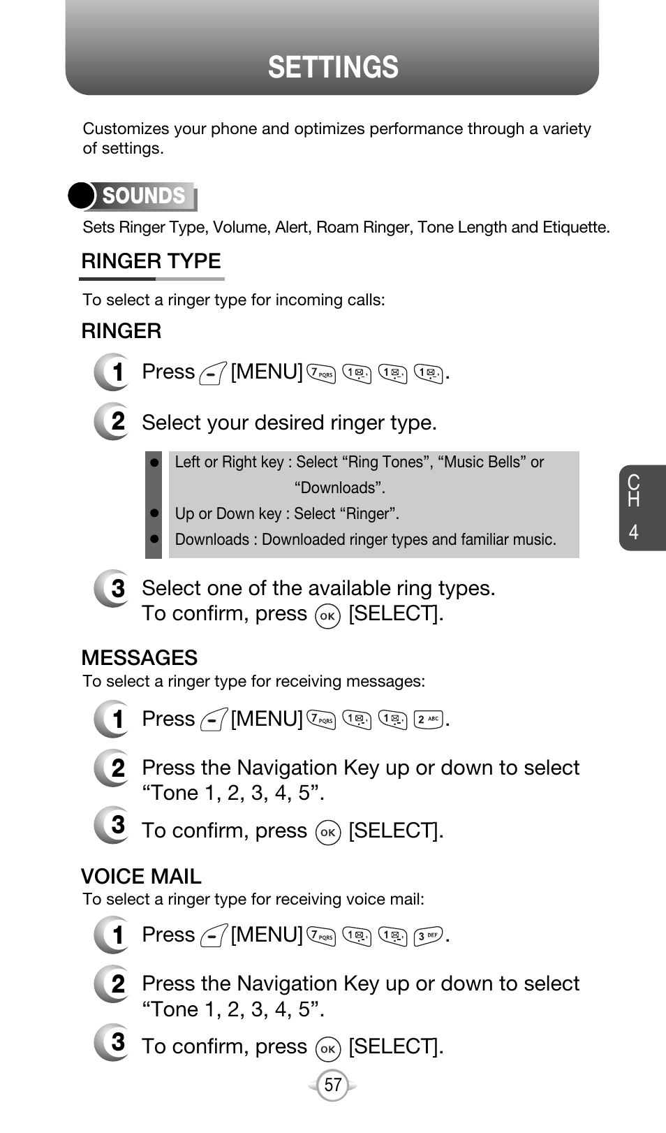 Settings | Audiovox CDM-8615 User Manual | Page 60 / 131