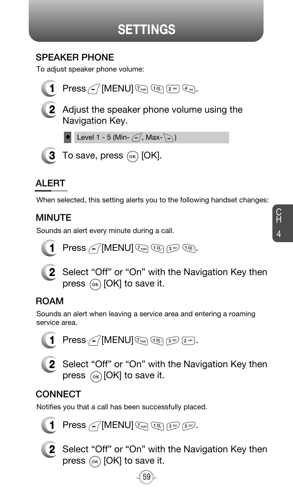 Settings | Audiovox CDM-8615 User Manual | Page 62 / 131