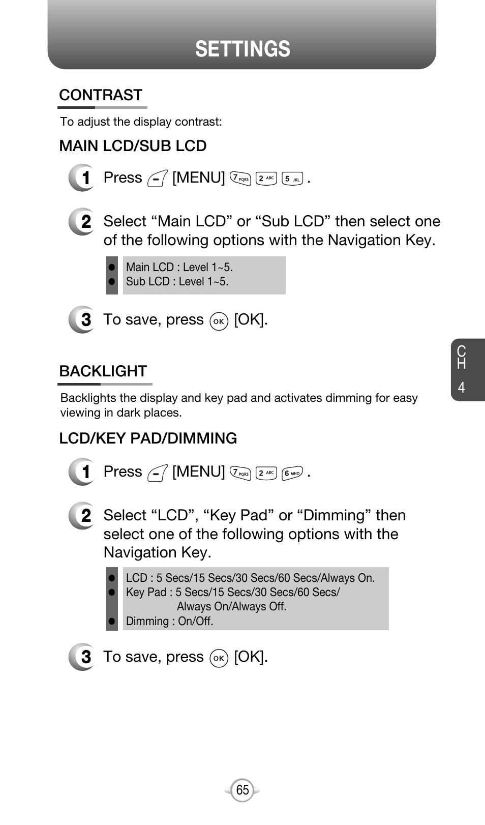 Settings | Audiovox CDM-8615 User Manual | Page 68 / 131