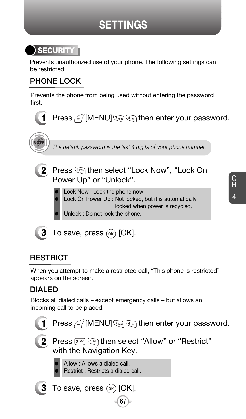 Settings | Audiovox CDM-8615 User Manual | Page 70 / 131