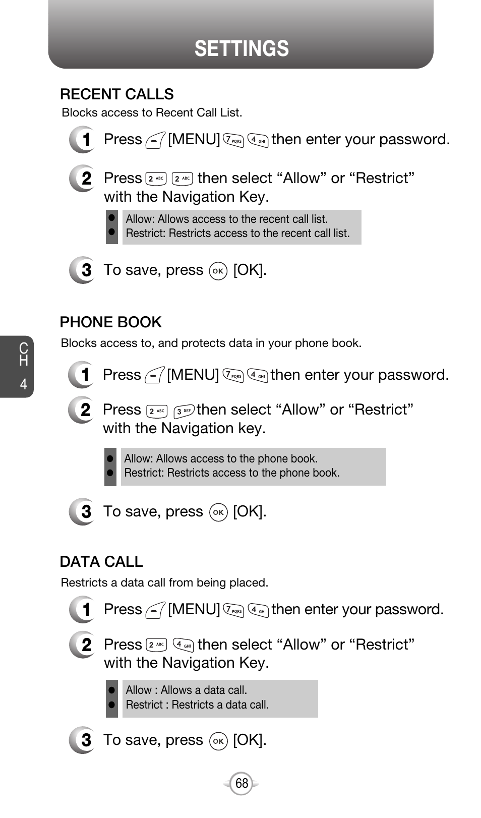 Settings | Audiovox CDM-8615 User Manual | Page 71 / 131