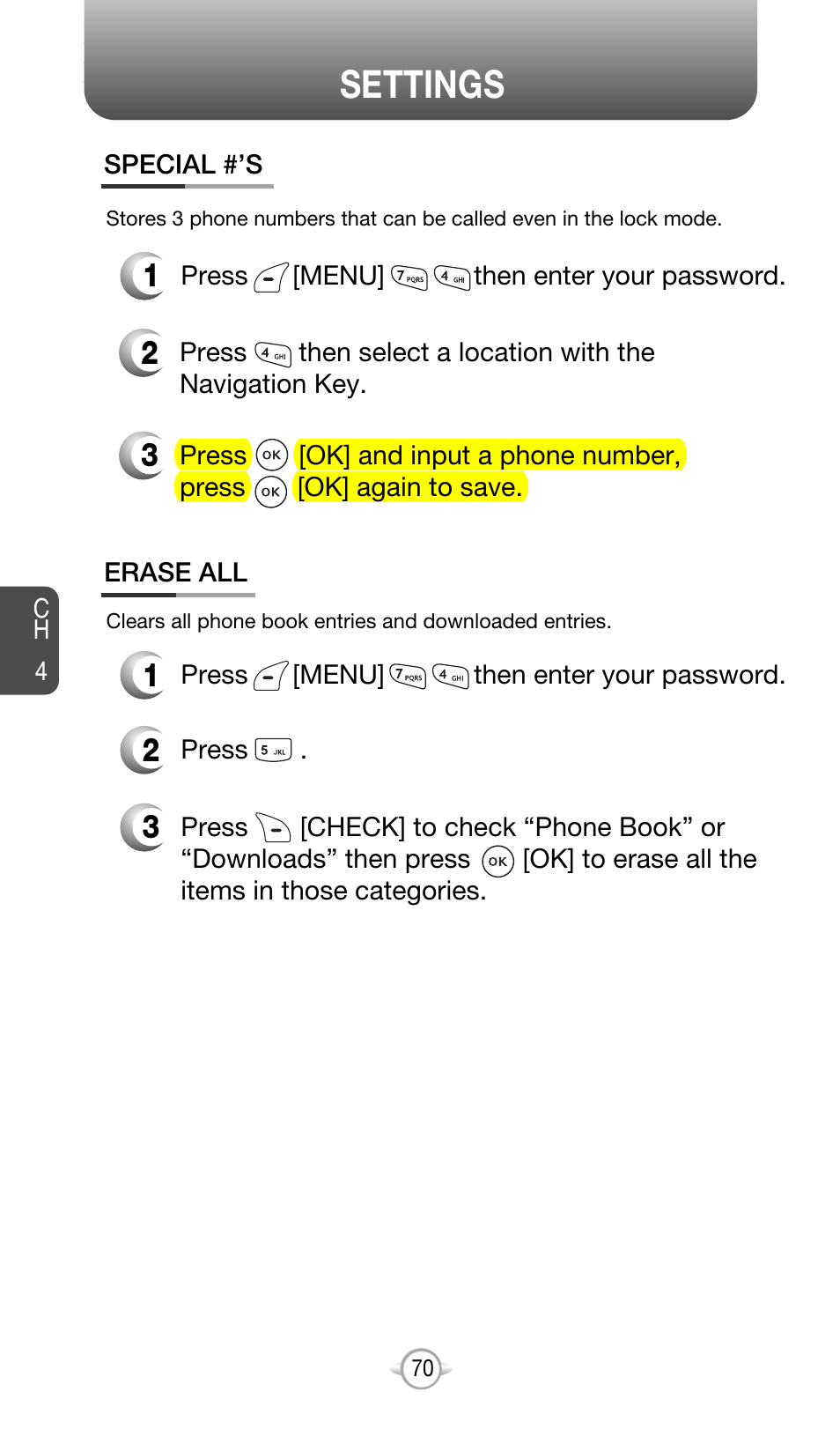 Settings | Audiovox CDM-8615 User Manual | Page 73 / 131