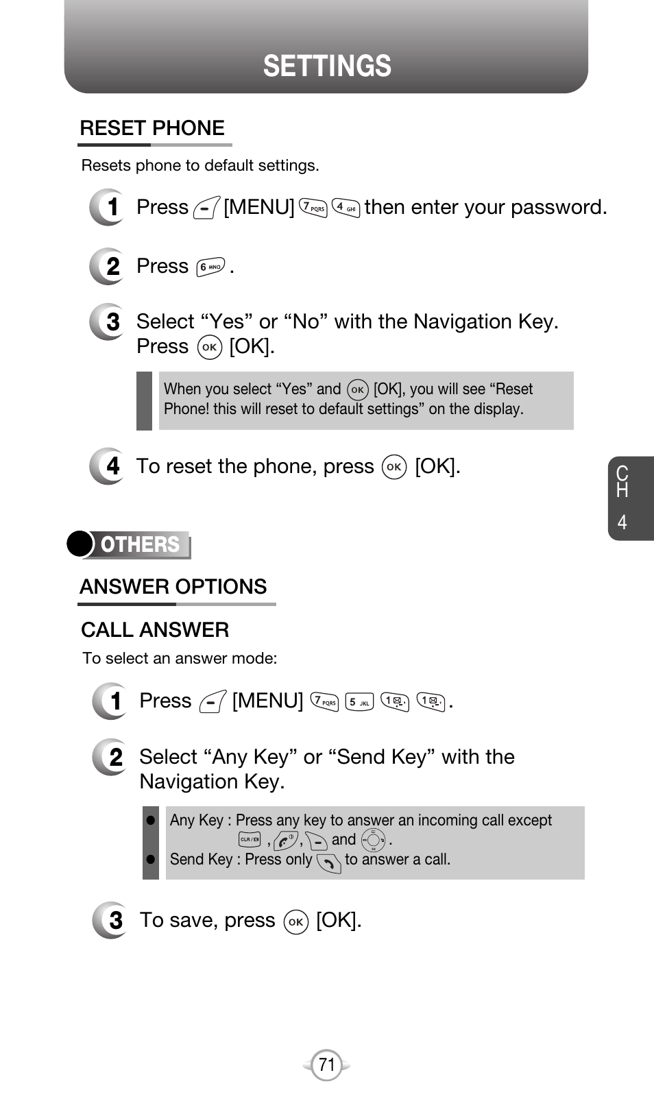 Settings | Audiovox CDM-8615 User Manual | Page 74 / 131