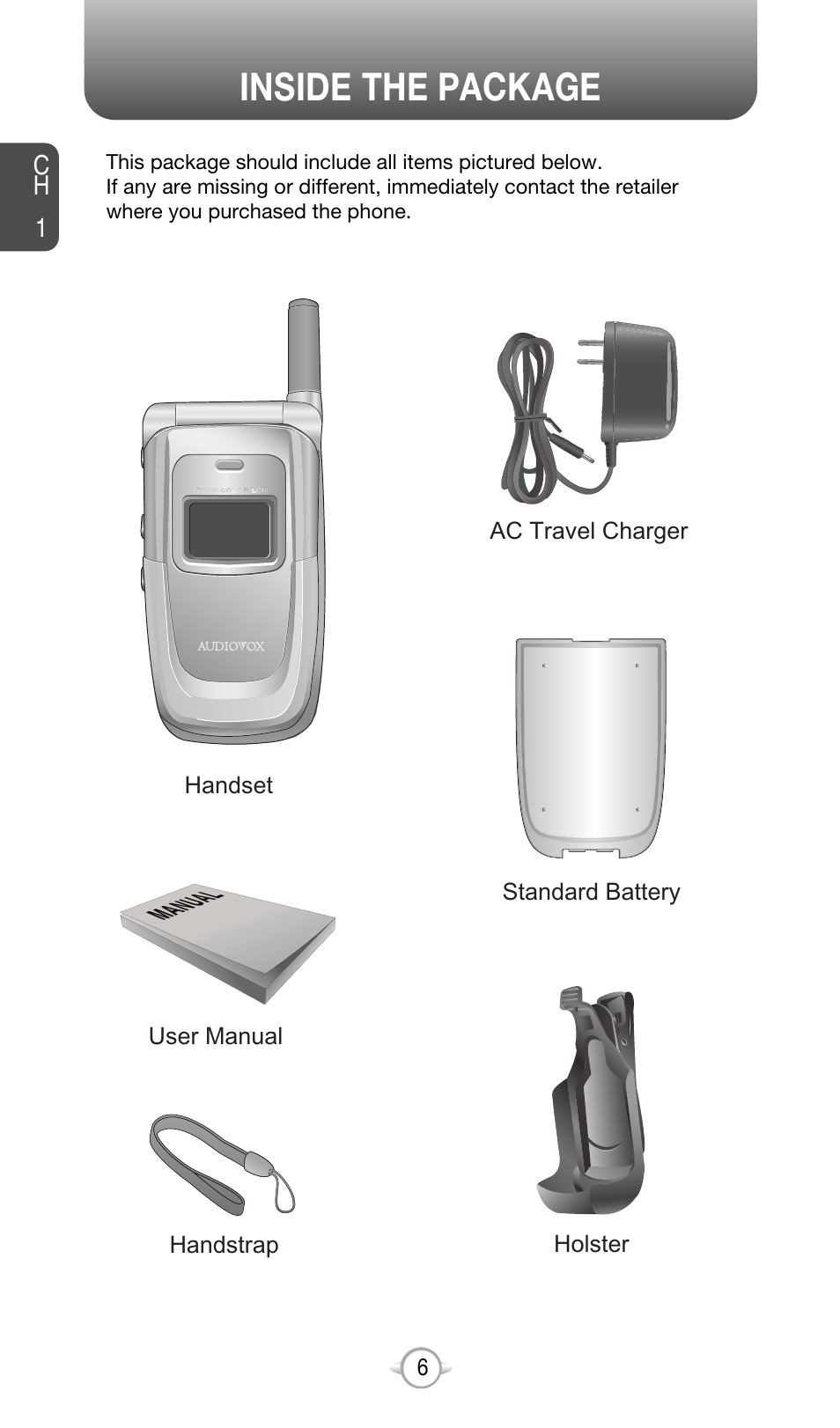 Inside the package | Audiovox CDM-8615 User Manual | Page 9 / 131