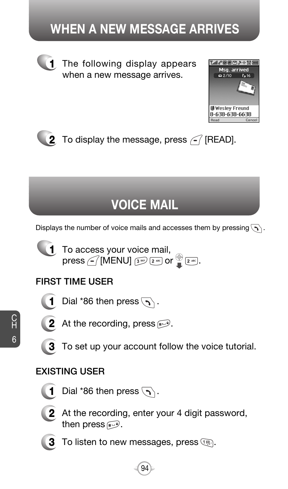 Voice mail, When a new message arrives | Audiovox CDM-8615 User Manual | Page 97 / 131