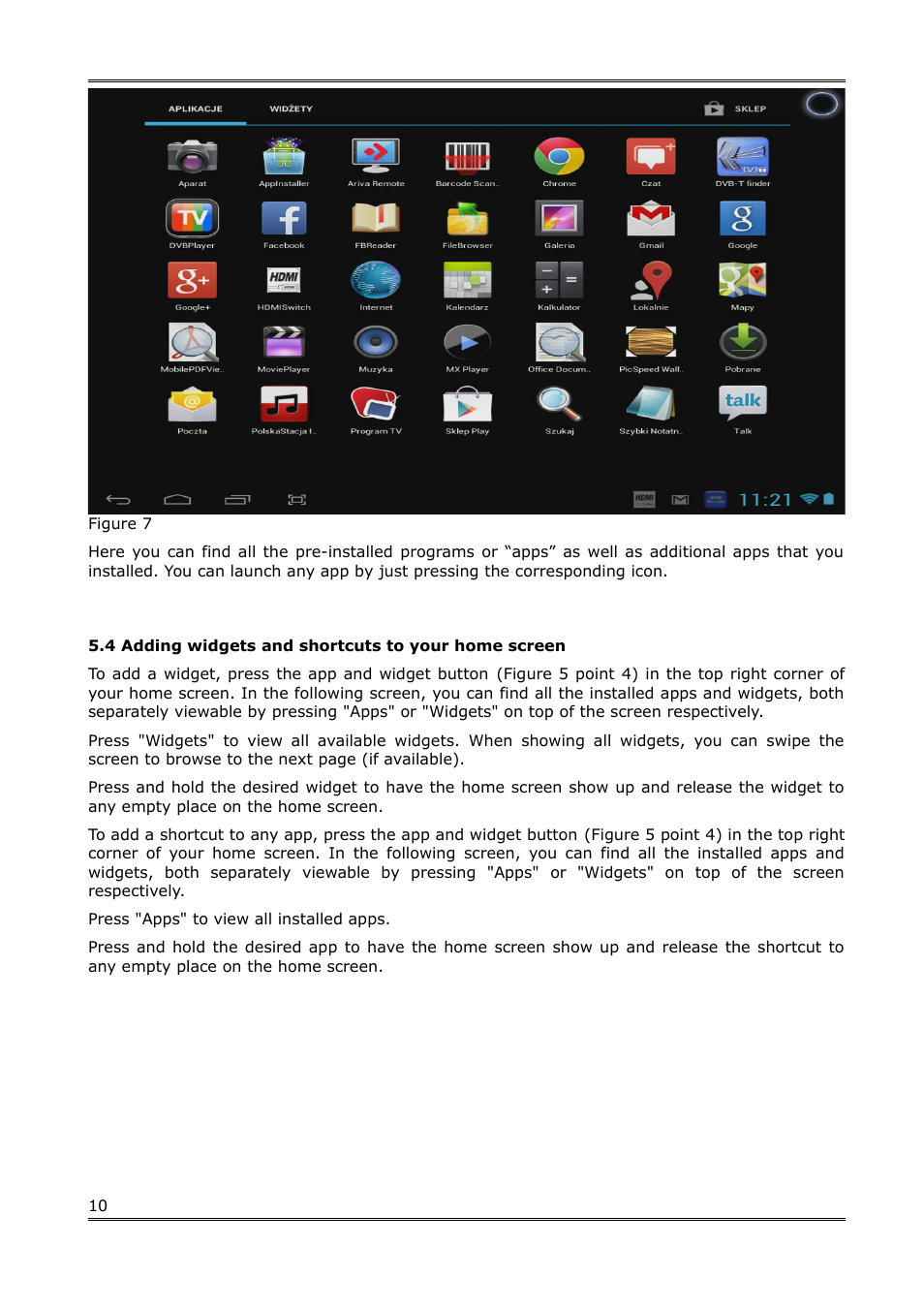 4 adding widgets and shortcuts to your home screen | Ferguson Regent TV7 User Manual | Page 10 / 18