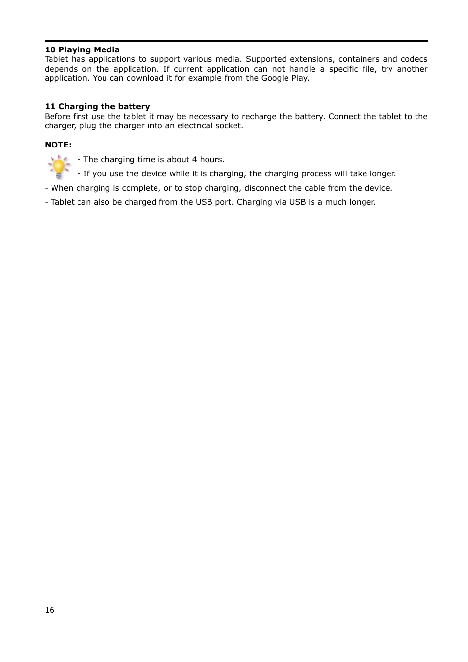 10 playing media, 11 charging the battery | Ferguson Regent TV7 User Manual | Page 16 / 18