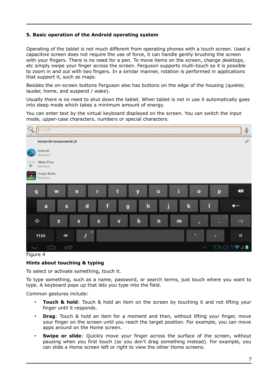 Basic operation of the android operating system | Ferguson Regent TV7 User Manual | Page 7 / 18