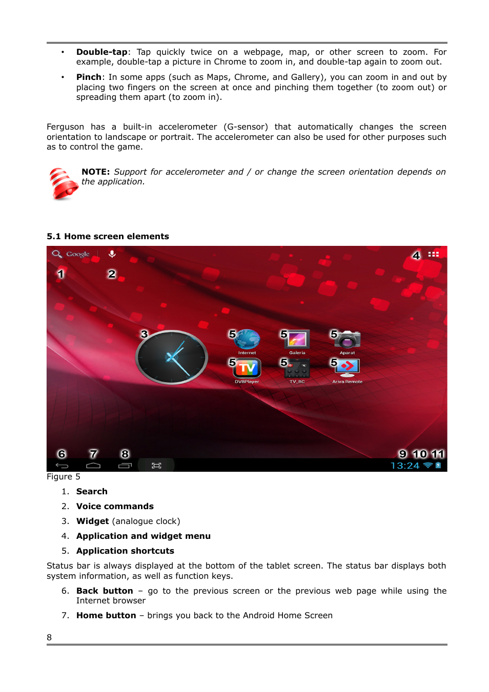 1 home screen elements | Ferguson Regent TV7 User Manual | Page 8 / 18