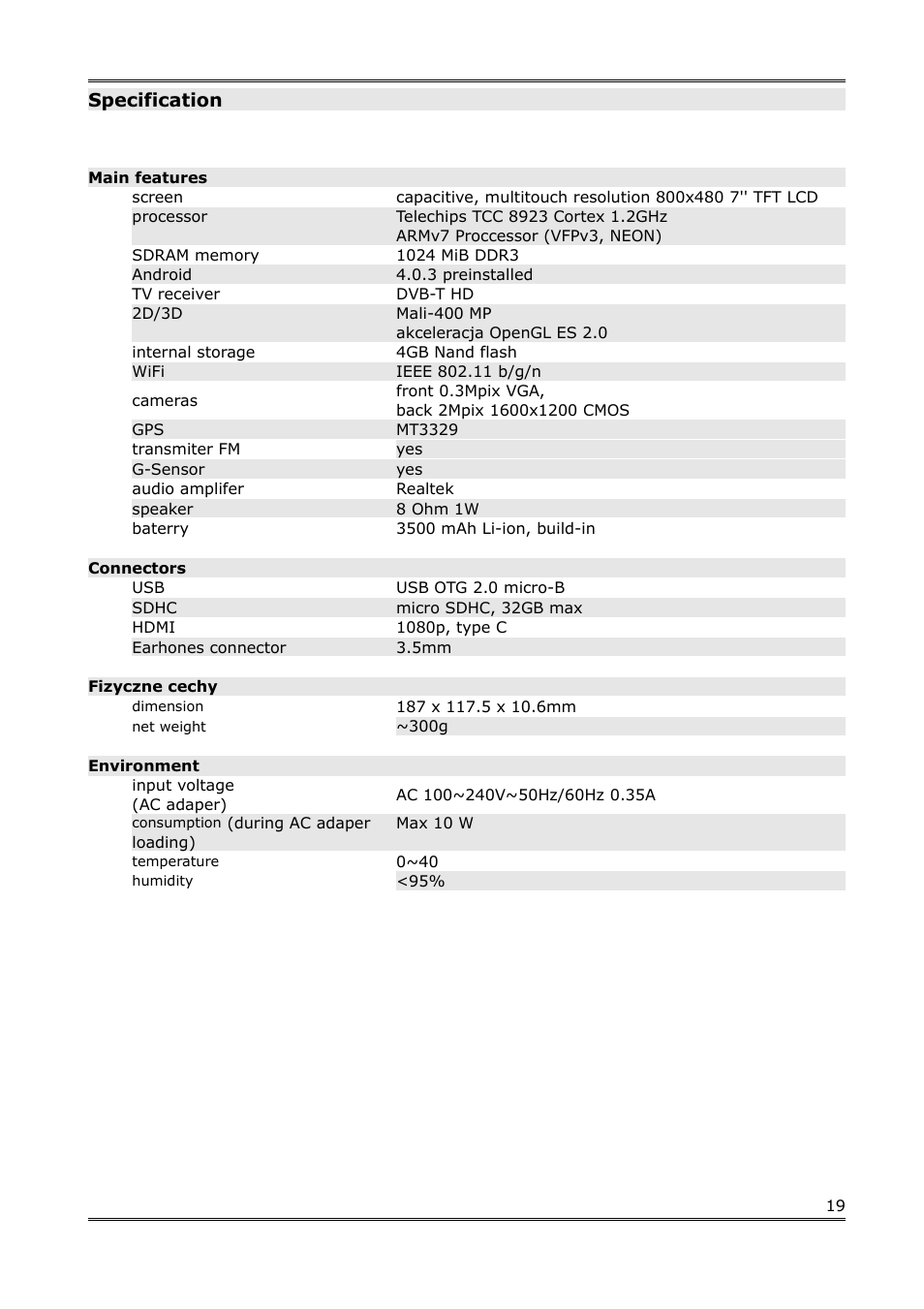 Specification | Ferguson S3 User Manual | Page 20 / 20