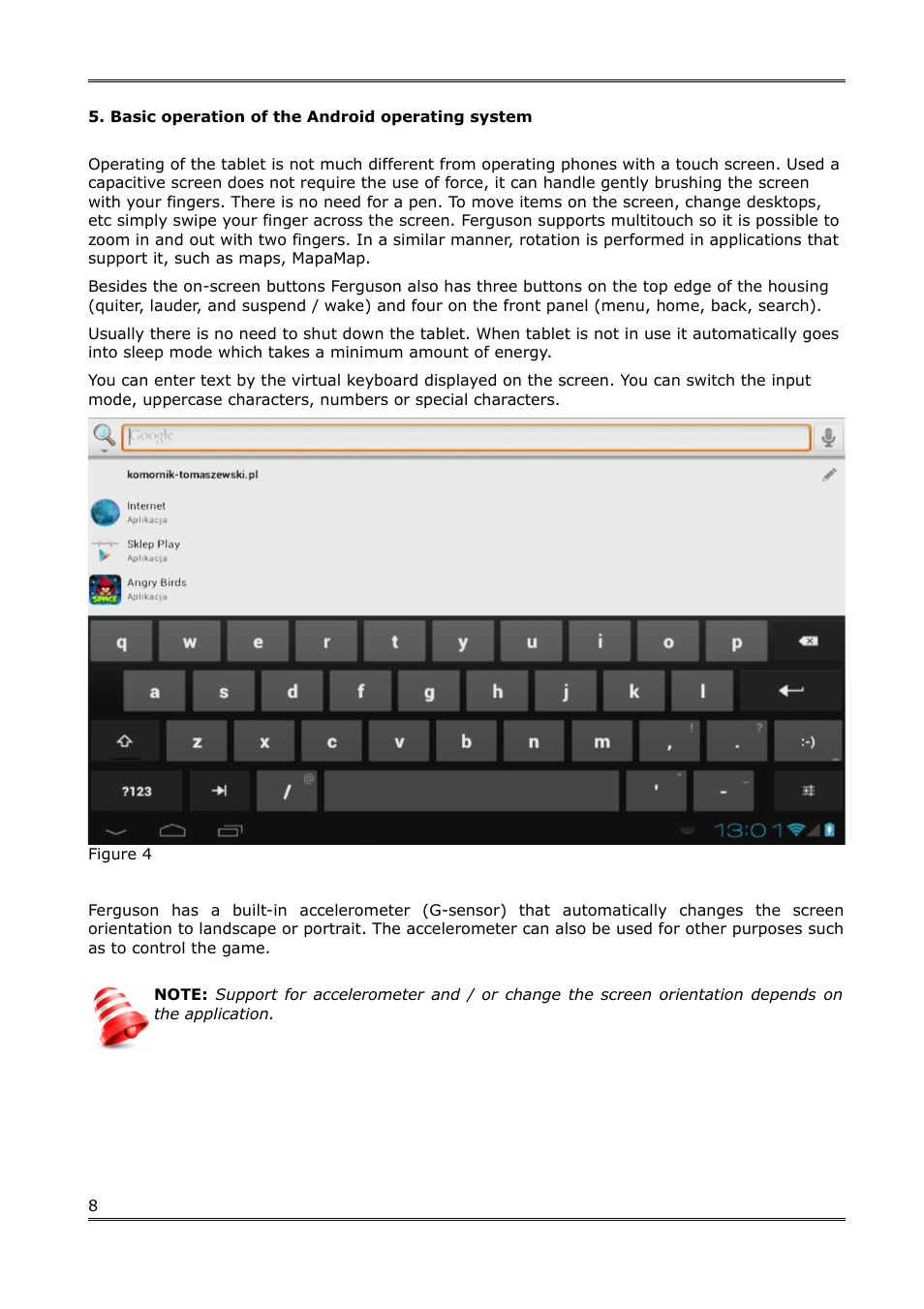 Basic operation of the android operating system | Ferguson S3 User Manual | Page 9 / 20