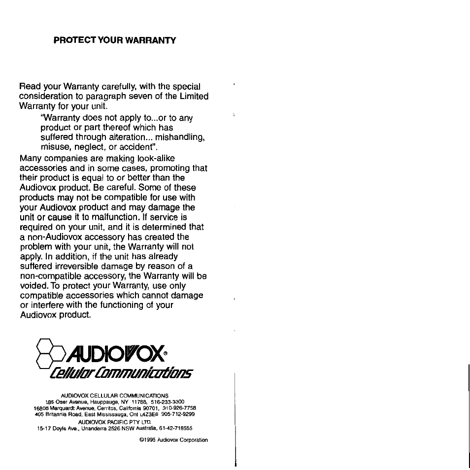 Li/ûfûimmi/n/atffofs, Aje^iorox | Audiovox MVX-430 User Manual | Page 20 / 20