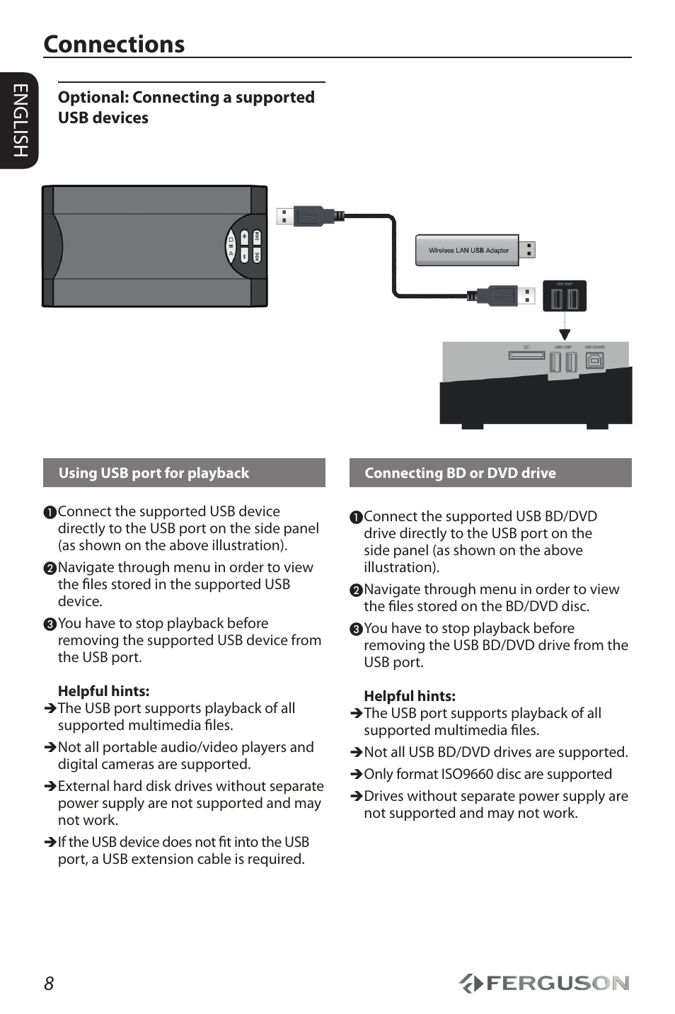 Connections, 8english | Ferguson Ariva HDplayer 310 User Manual | Page 12 / 38