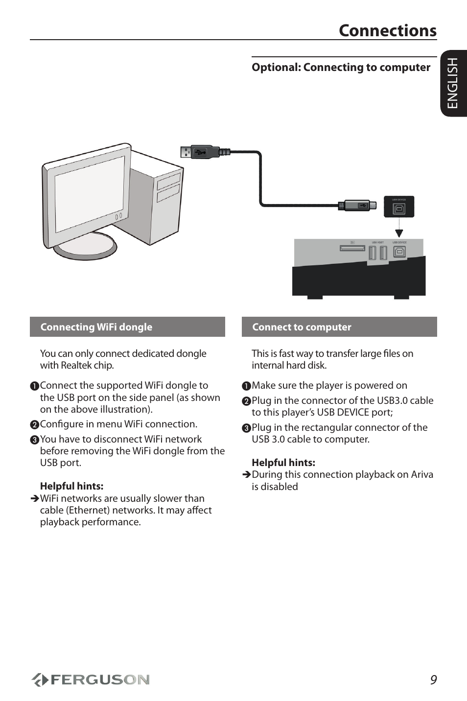 Connections, 9english | Ferguson Ariva HDplayer 310 User Manual | Page 13 / 38