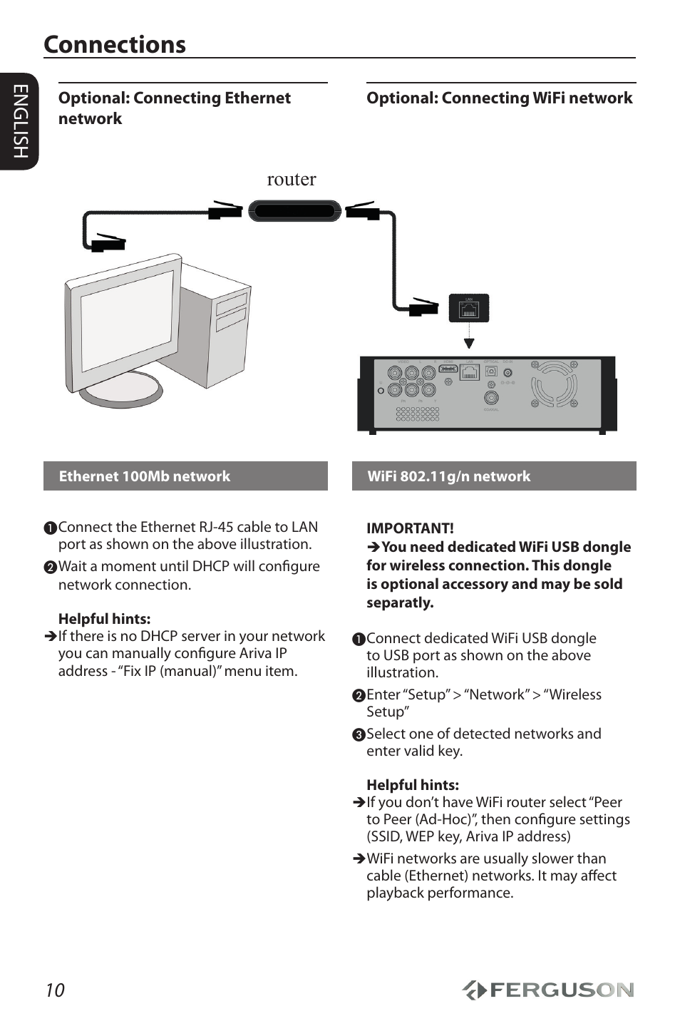 Connections, 10 router english | Ferguson Ariva HDplayer 310 User Manual | Page 14 / 38