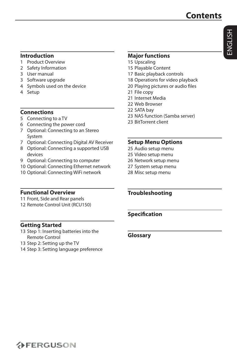 Ferguson Ariva HDplayer 310 User Manual | Page 3 / 38