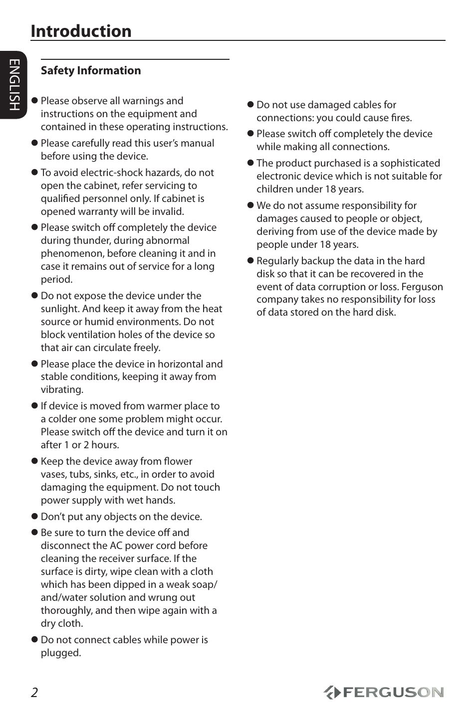 Introduction, 2english | Ferguson Ariva HDplayer 310 User Manual | Page 6 / 38