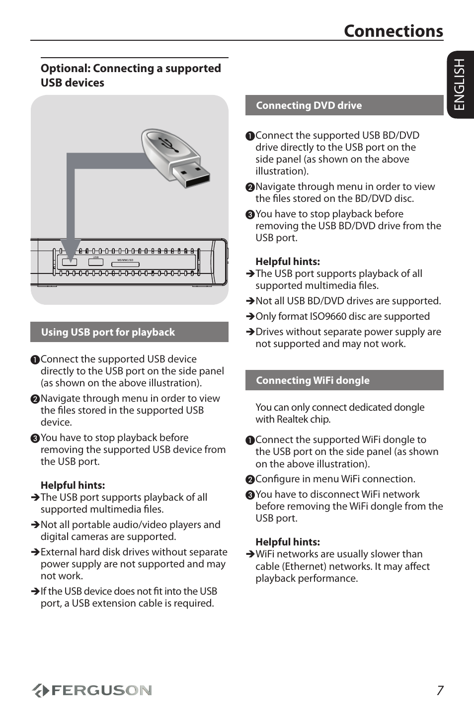 Connections, 7english | Ferguson Ariva HDplayer 210 User Manual | Page 11 / 36