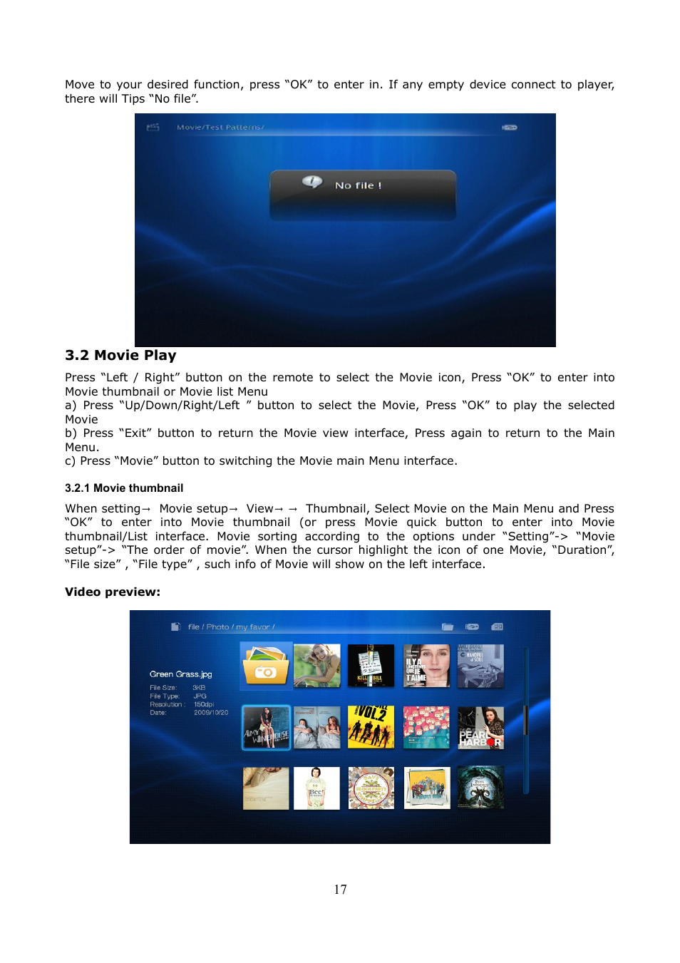 2 movie play, 1 movie thumbnail | Ferguson Ariva HDplayer 200A User Manual | Page 17 / 46