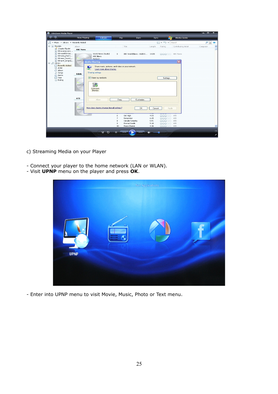 C) streaming media on your player | Ferguson Ariva HDplayer 200A User Manual | Page 25 / 46