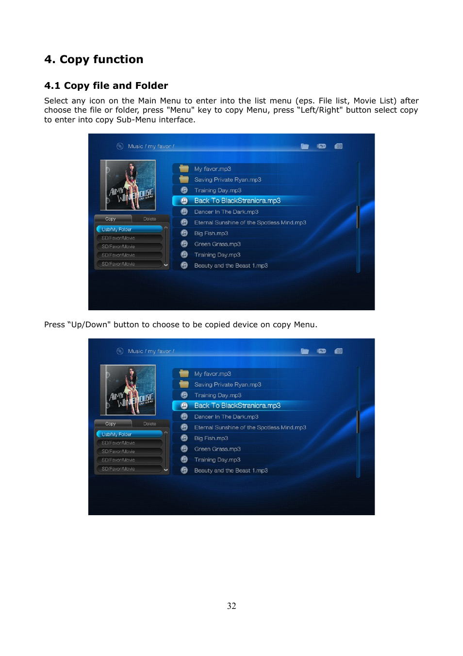 Copy function, 1 copy file and folder | Ferguson Ariva HDplayer 200A User Manual | Page 32 / 46