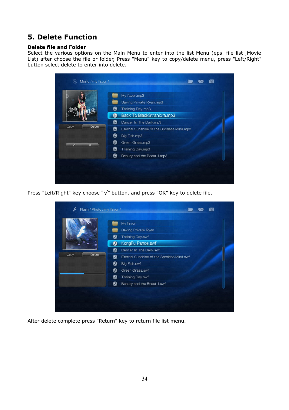 Delete function | Ferguson Ariva HDplayer 200A User Manual | Page 34 / 46
