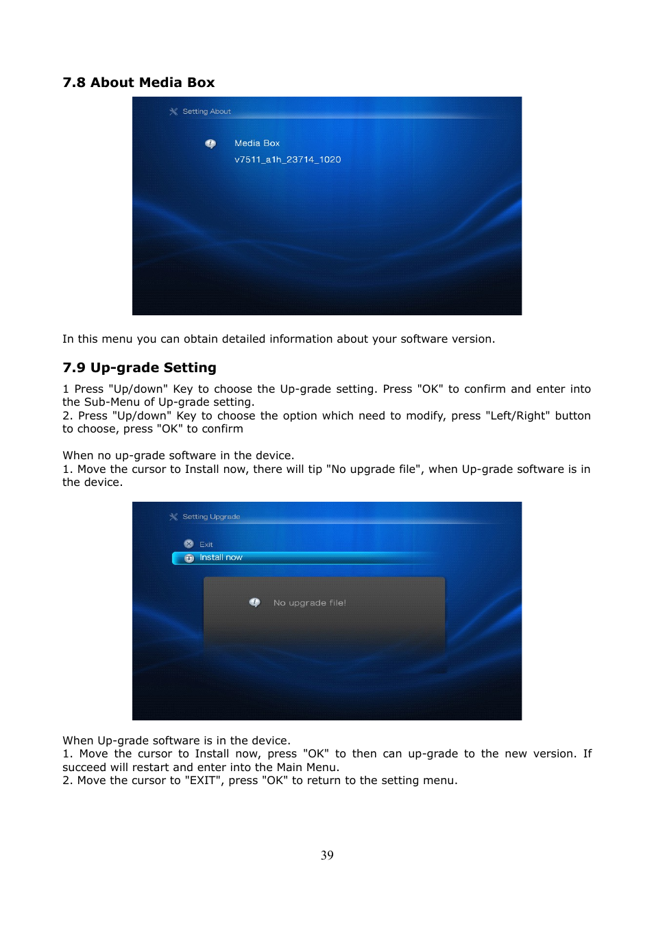 8 about media box, 9 up-grade setting | Ferguson Ariva HDplayer 200A User Manual | Page 39 / 46