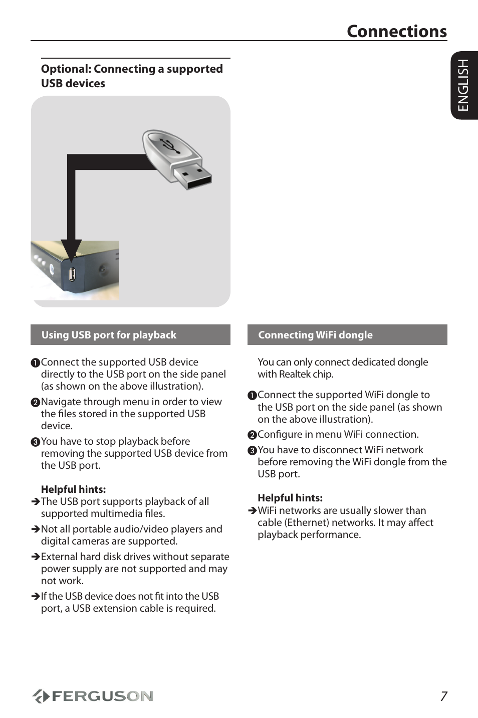 Connections, 7english | Ferguson Ariva HDplayer 150DVD User Manual | Page 11 / 32