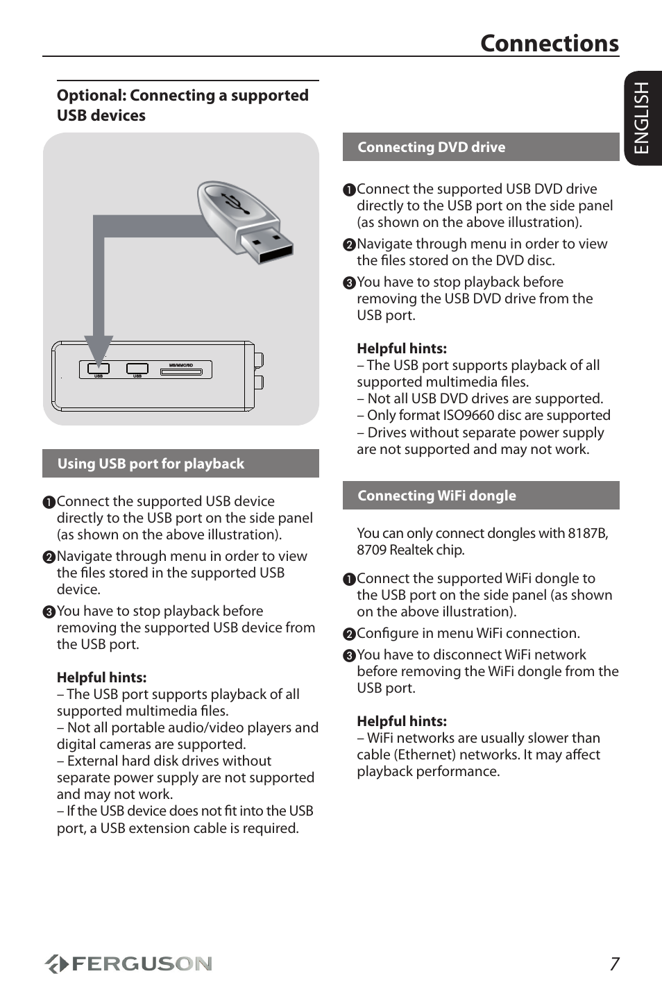 Connections, 7english | Ferguson Ariva HDplayer 110 User Manual | Page 11 / 30