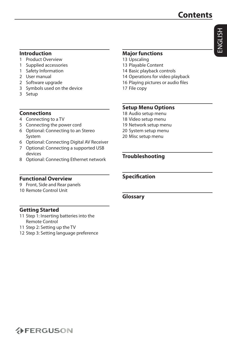 Ferguson Ariva HDplayer 110 User Manual | Page 3 / 30