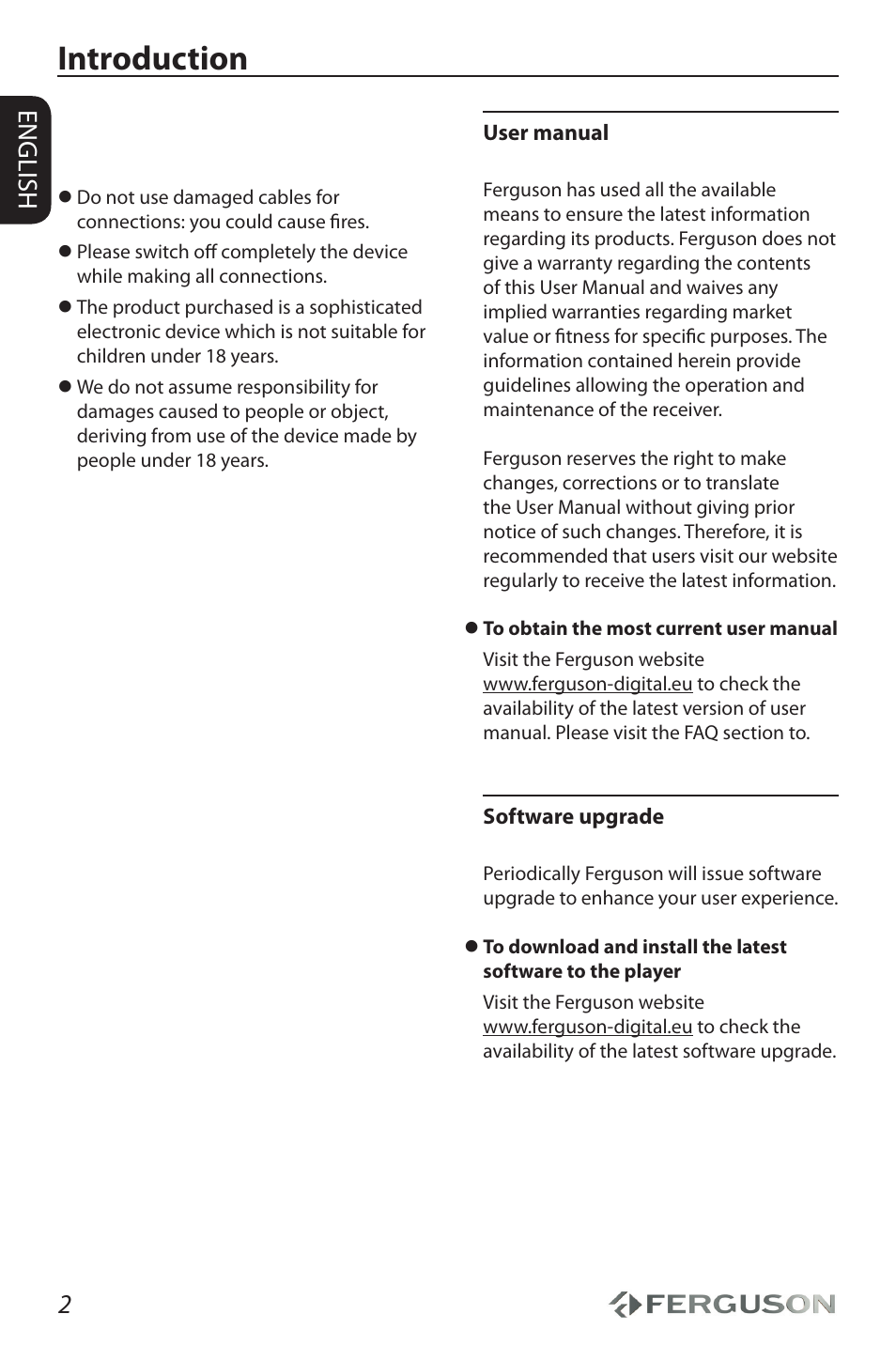 Introduction, 2english | Ferguson Ariva HDplayer 110 User Manual | Page 6 / 30