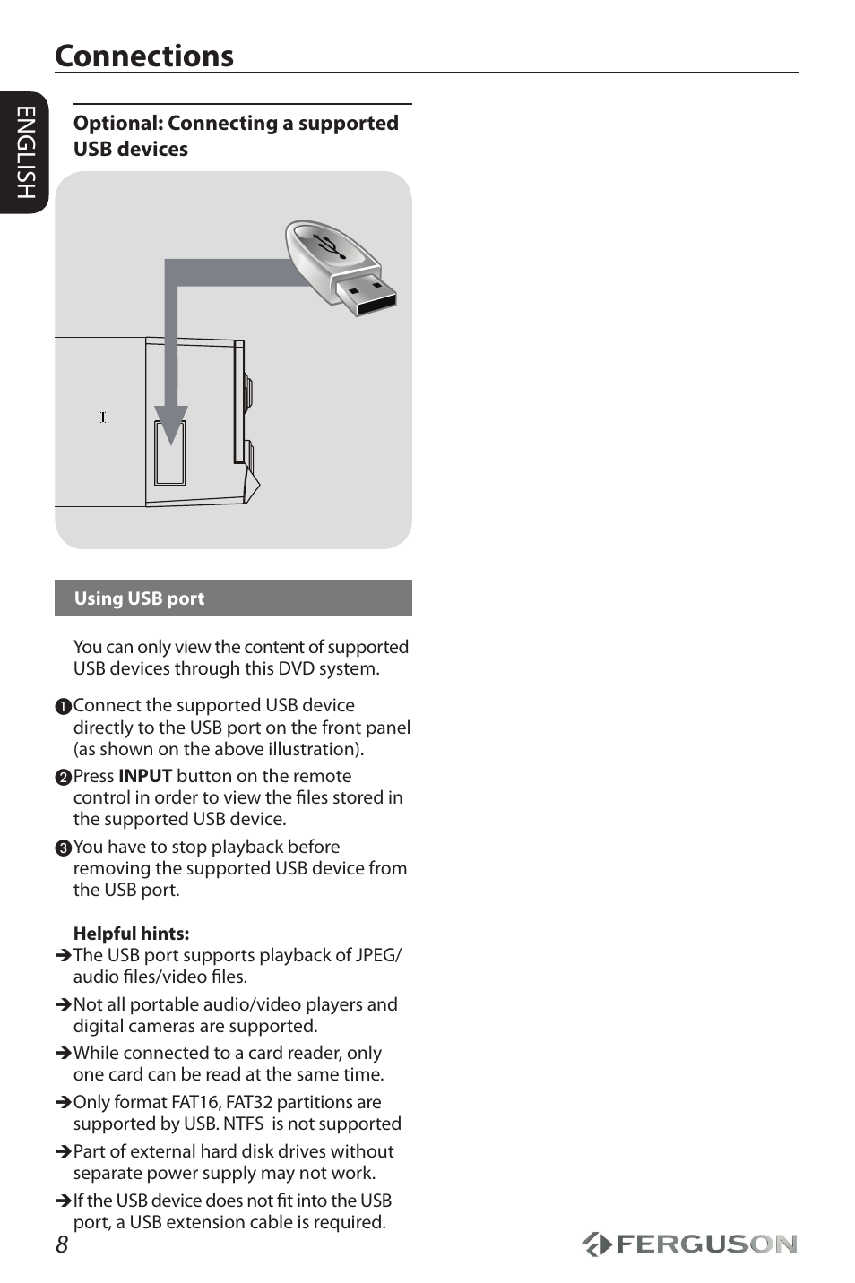 Connections, 8english | Ferguson D-690 User Manual | Page 12 / 38