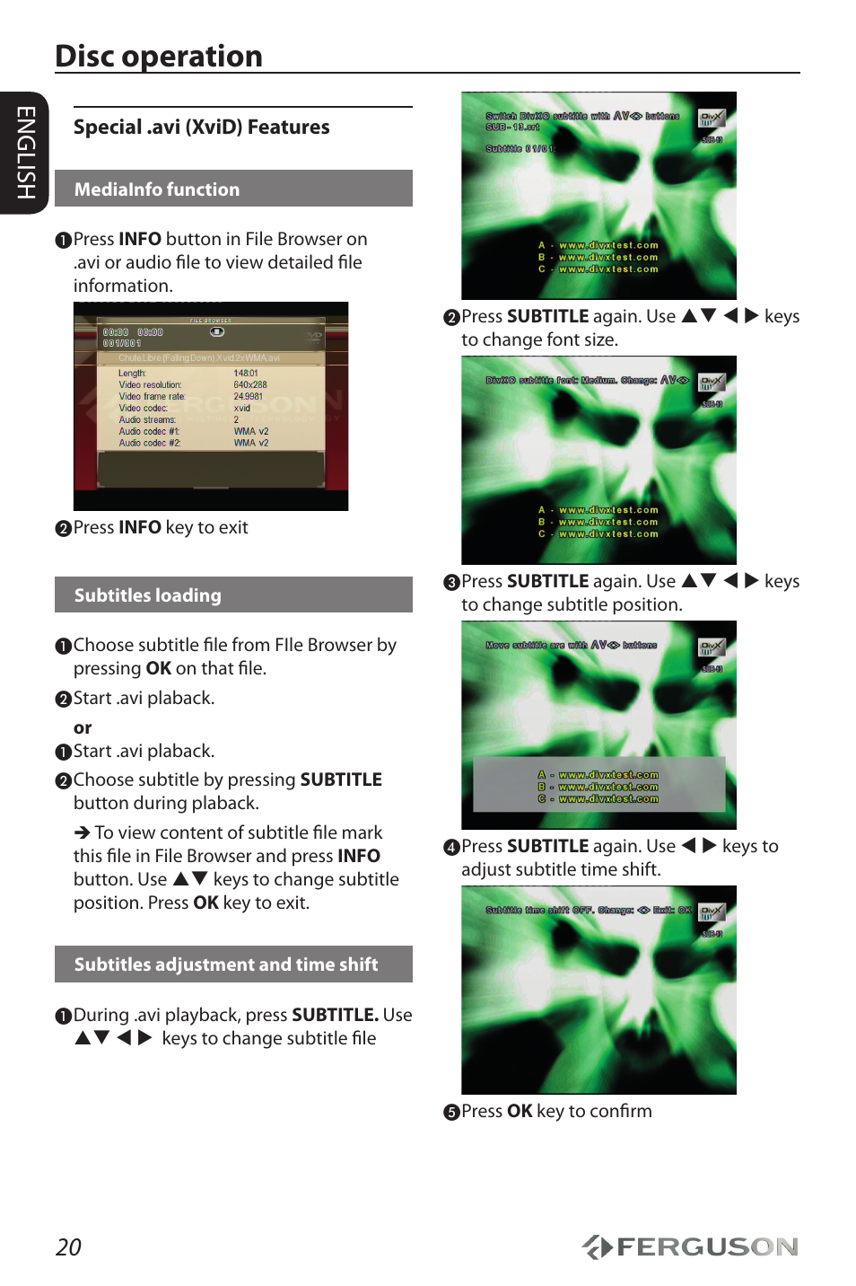 Disc operation, 20 english | Ferguson D-690 User Manual | Page 24 / 38