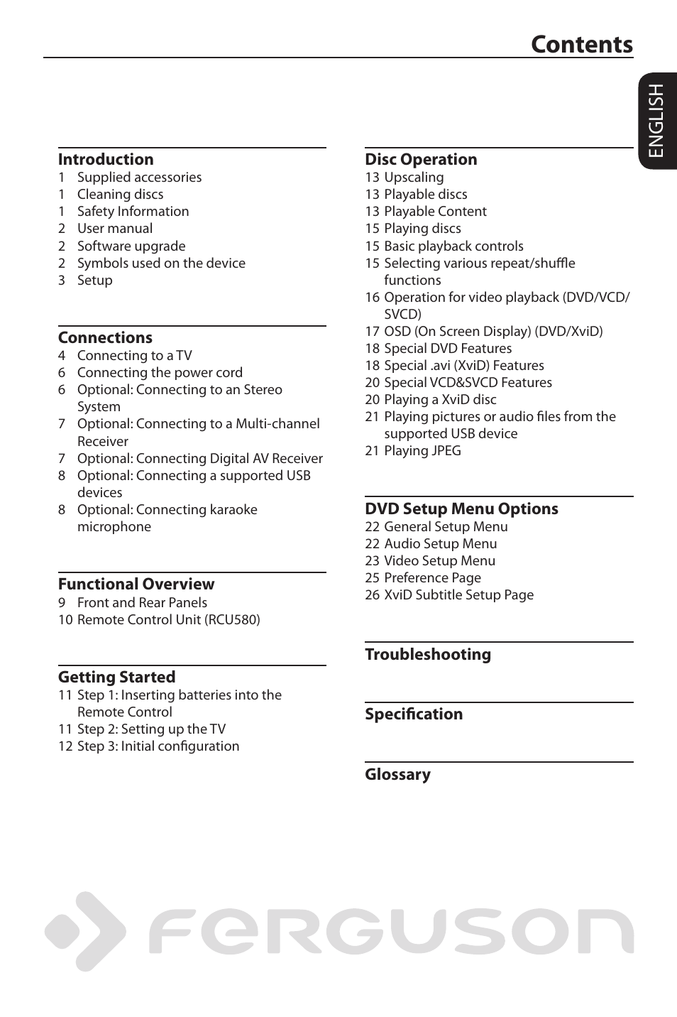 Ferguson D-580 User Manual | Page 5 / 38