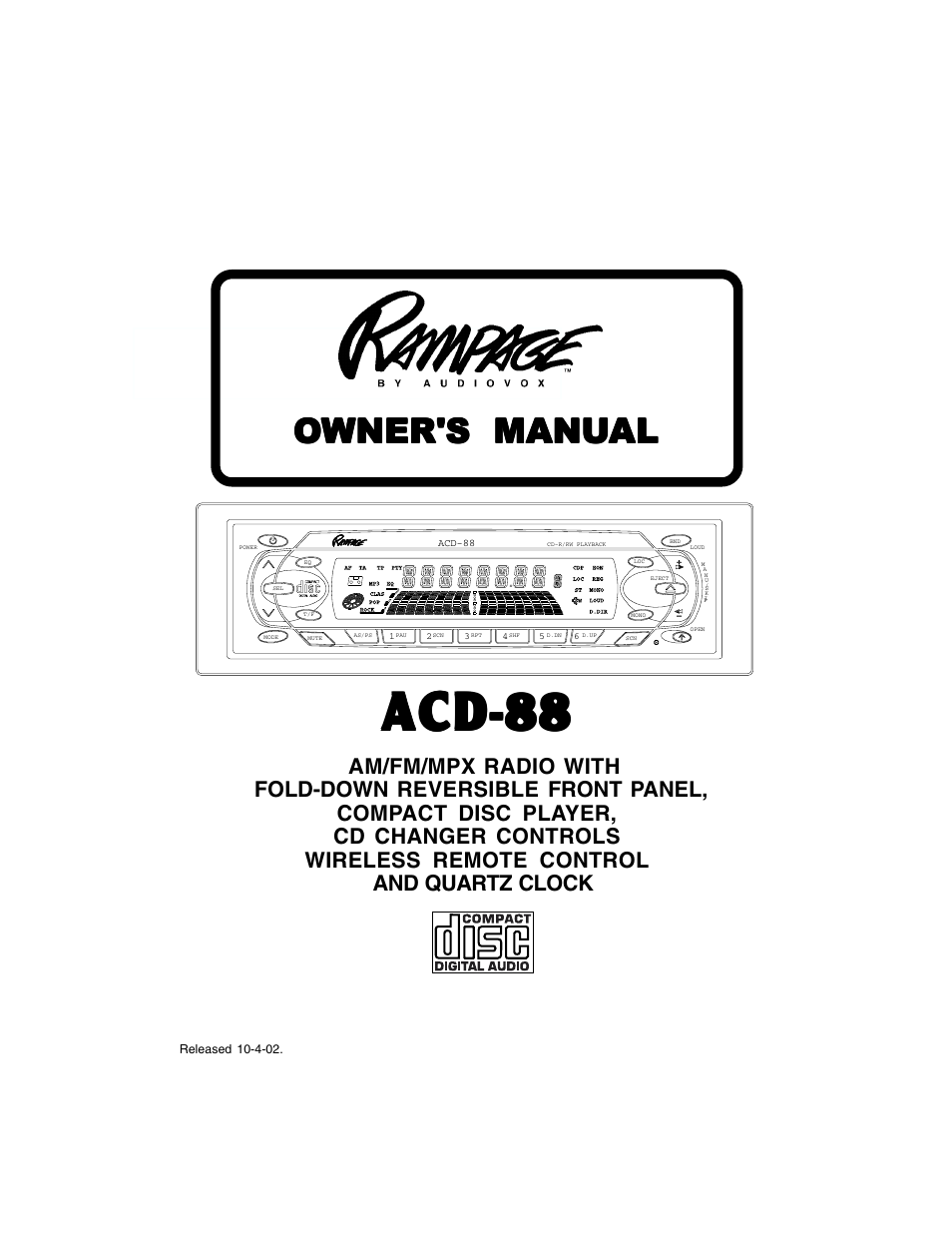 Audiovox Rampage ACD88 User Manual | 20 pages