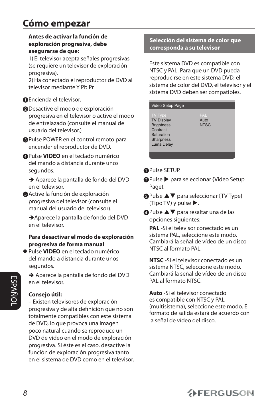 Cómo empezar, 8esp añol | Ferguson D 680 User Manual | Page 12 / 30