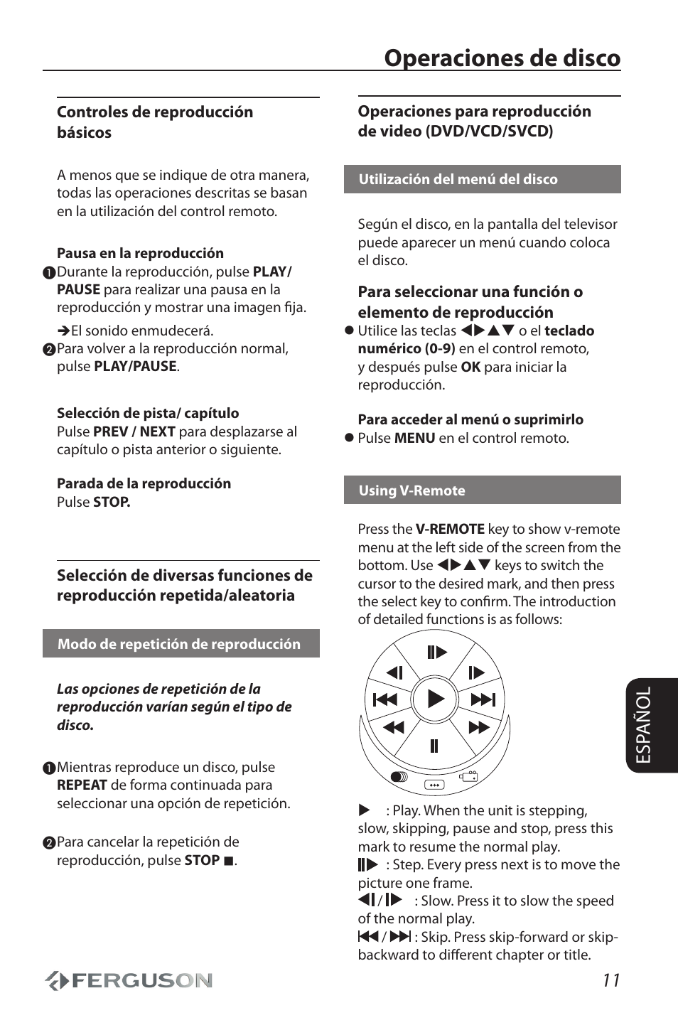 Operaciones de disco, 11 esp añol | Ferguson D 680 User Manual | Page 15 / 30