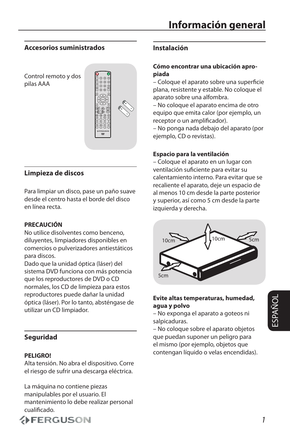 Información general, 1esp añol | Ferguson D 680 User Manual | Page 5 / 30