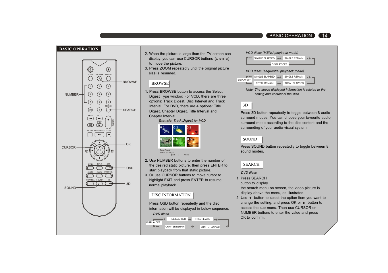 Basic operation, Browse, Disc information | 3d sound search | Ferguson D 660/D 660 K User Manual | Page 15 / 28