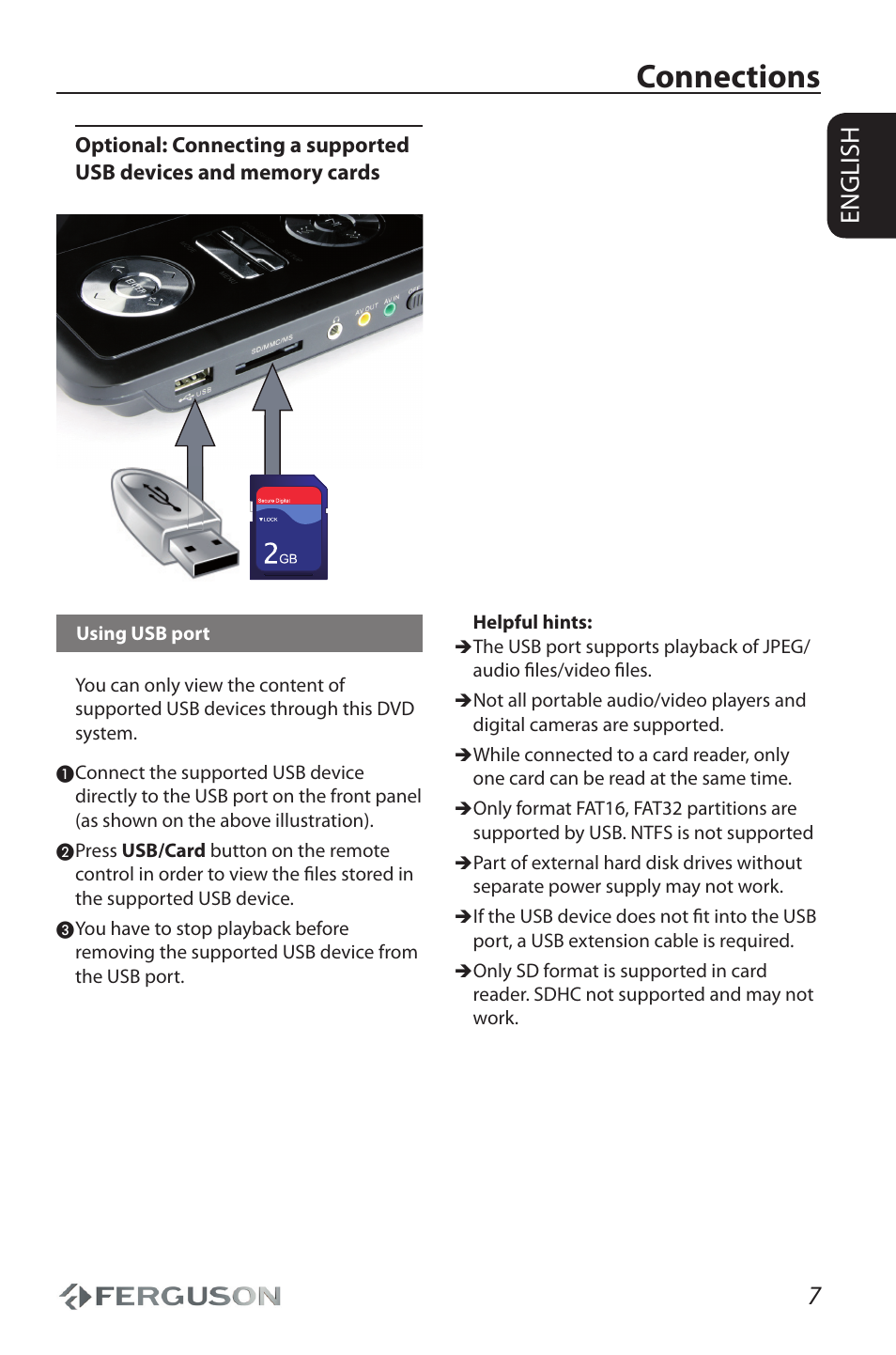 Connections, 7english | Ferguson Cute9 User Manual | Page 11 / 32