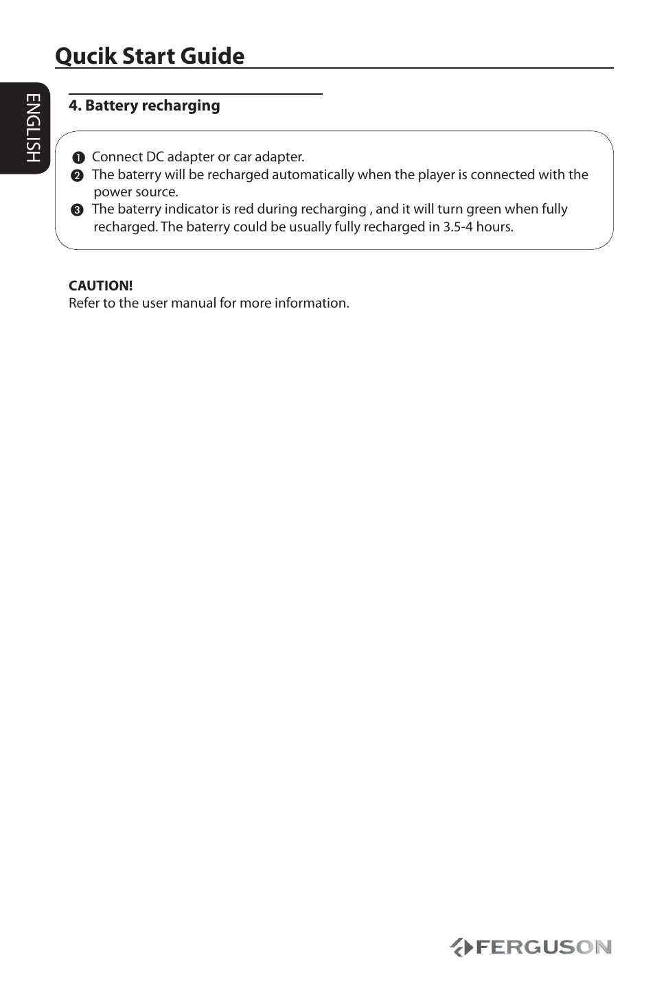 Qucik start guide, English | Ferguson Cute9 User Manual | Page 2 / 32