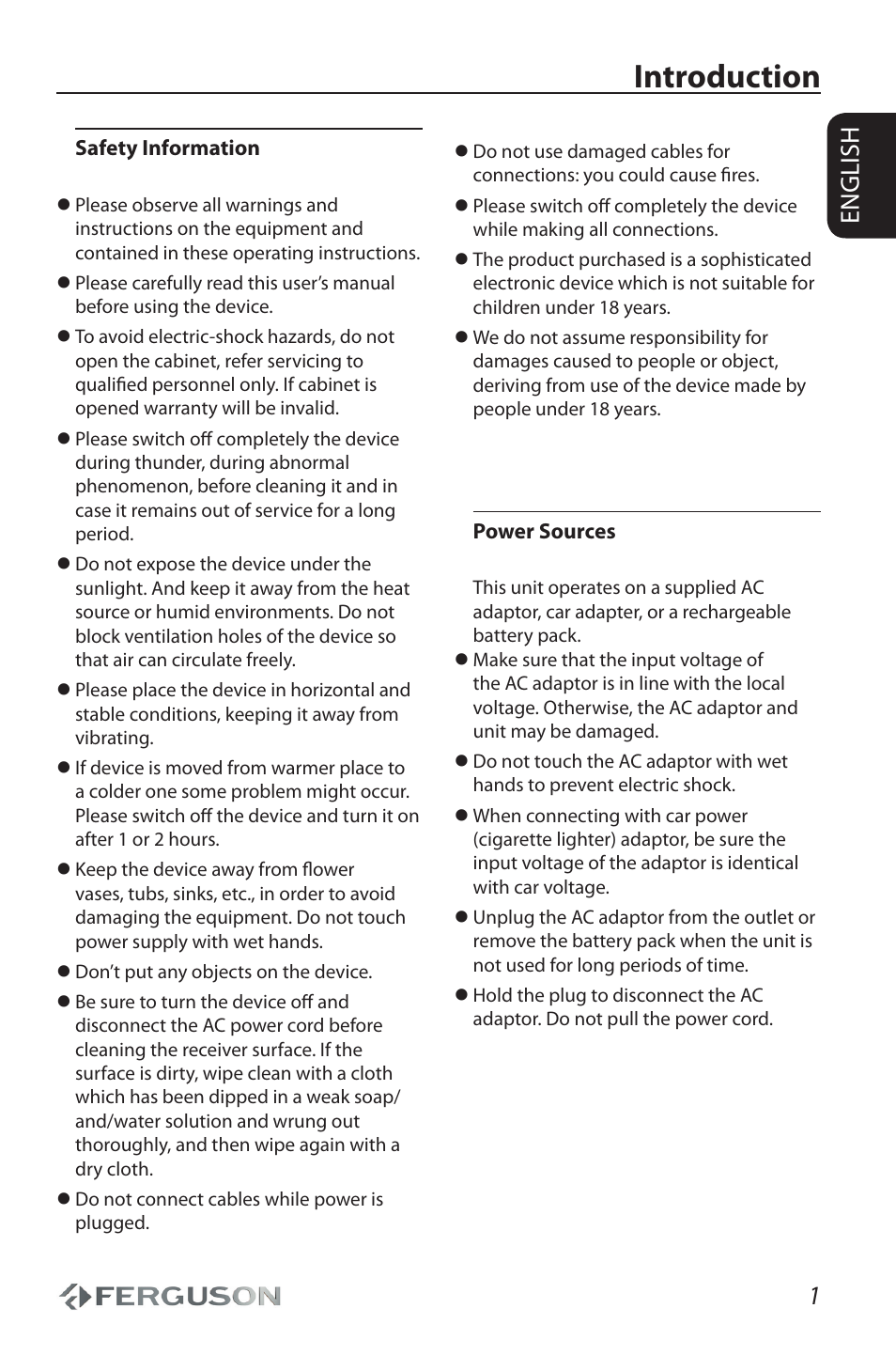 Introduction, 1english | Ferguson Cute9 User Manual | Page 5 / 32