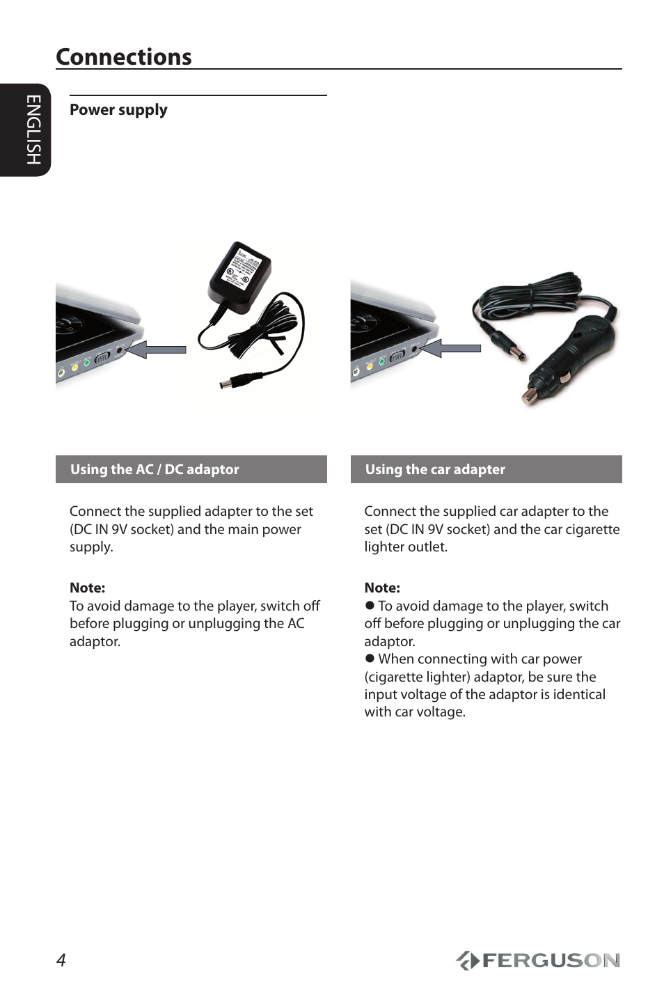 Connections, 4english | Ferguson Cute9 User Manual | Page 8 / 32