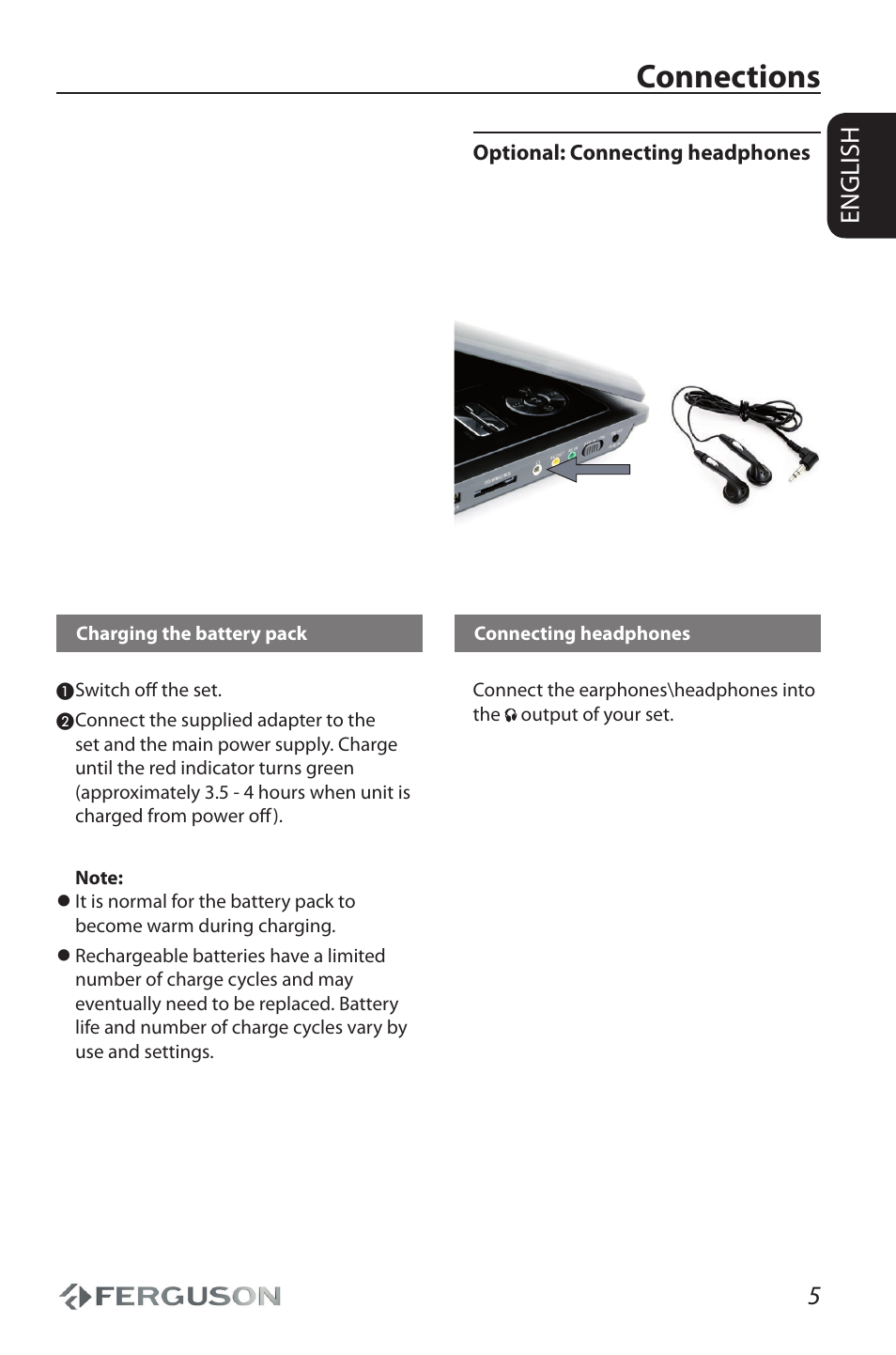 Connections, 5english | Ferguson Cute9 User Manual | Page 9 / 32