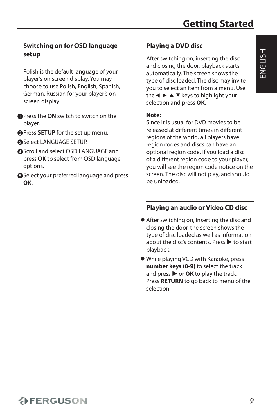 Getting started, English | Ferguson Cute User Manual | Page 11 / 22