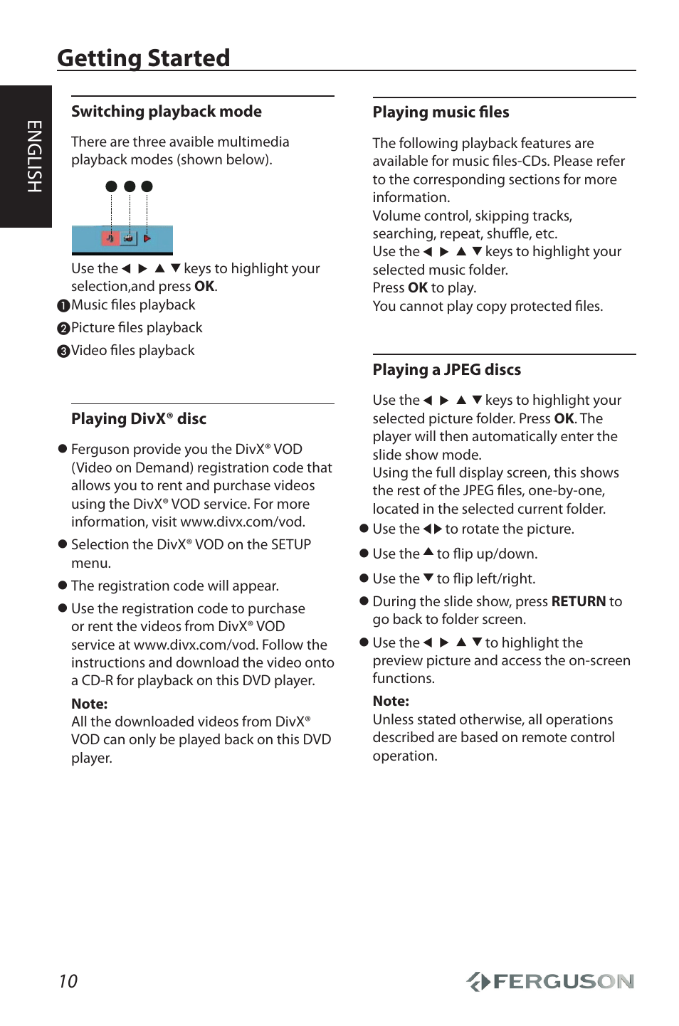 Getting started, Special features, 0 english | Ferguson Cute User Manual | Page 12 / 22